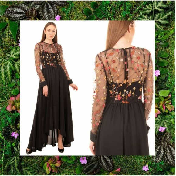 $1,695 NWT MIKAEL AGHAL‎ 6 Small Lace Floral Embroidered Long Sleeve Long Dress - Picture 11 of 12